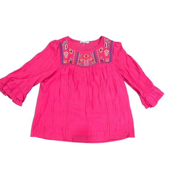 Figueroa & Flower pink embroidered ruffle sleeve blouse size XL peasant bohemian - Picture 8 of 10